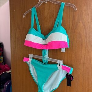 No Boundaries Aqua and Pink Bikini Set